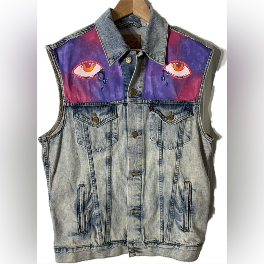 Levi's Artistic Denim Vest with Eye Design